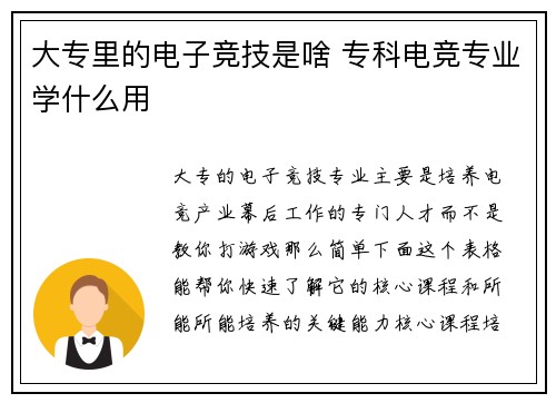 大专里的电子竞技是啥 专科电竞专业学什么用